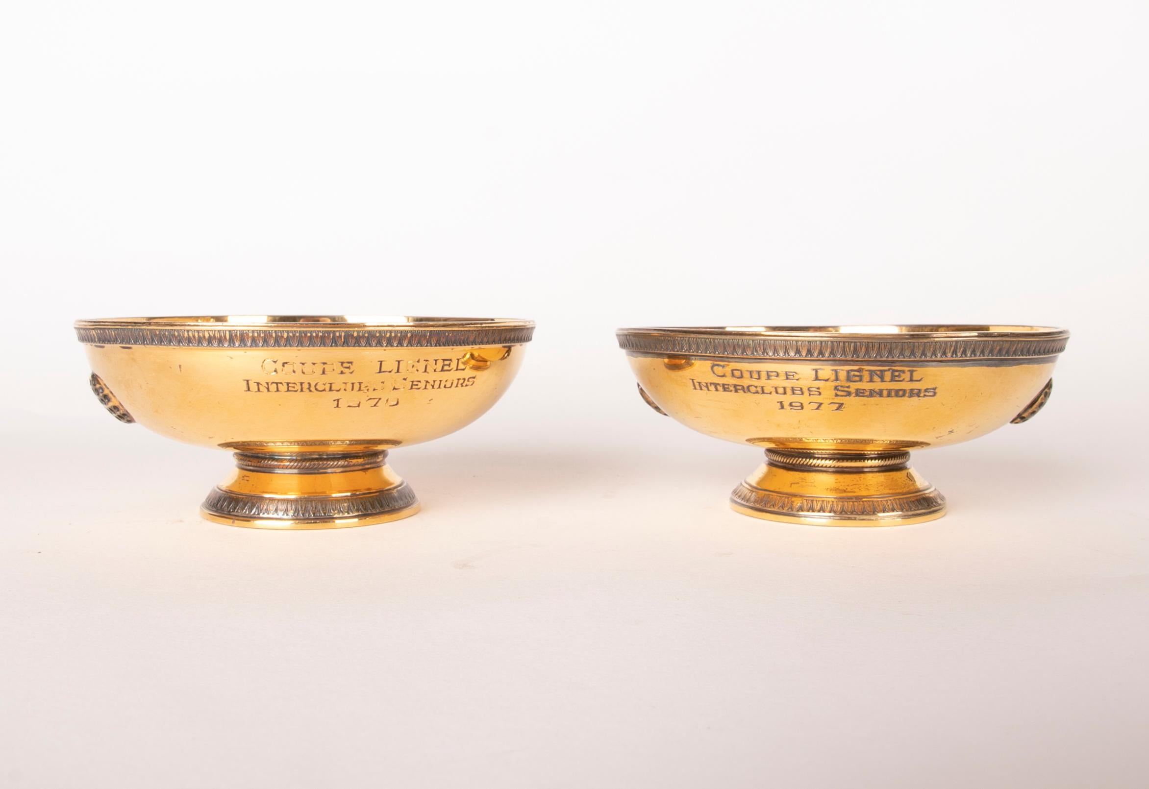 20th Century Pair of Puirforcat Silver and Gold-Plated Glasses, Signed and Sealed For Sale