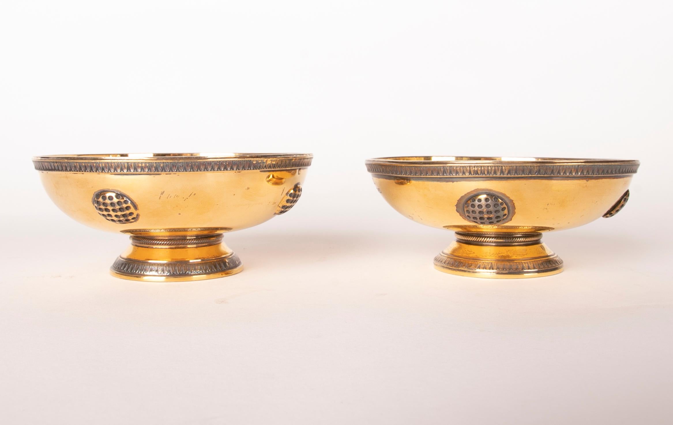 Paar silber- und vergoldete Puirforcat-Gläser, signiert und versiegelt (Gold) im Angebot