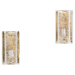 Pair of Pukeberg Brass and Crystal Glass Wall Sconces, Sweden, 1970s