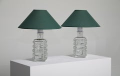 Pareja de pies de lámparas de cristal Pukeberg, Suecia, años 70