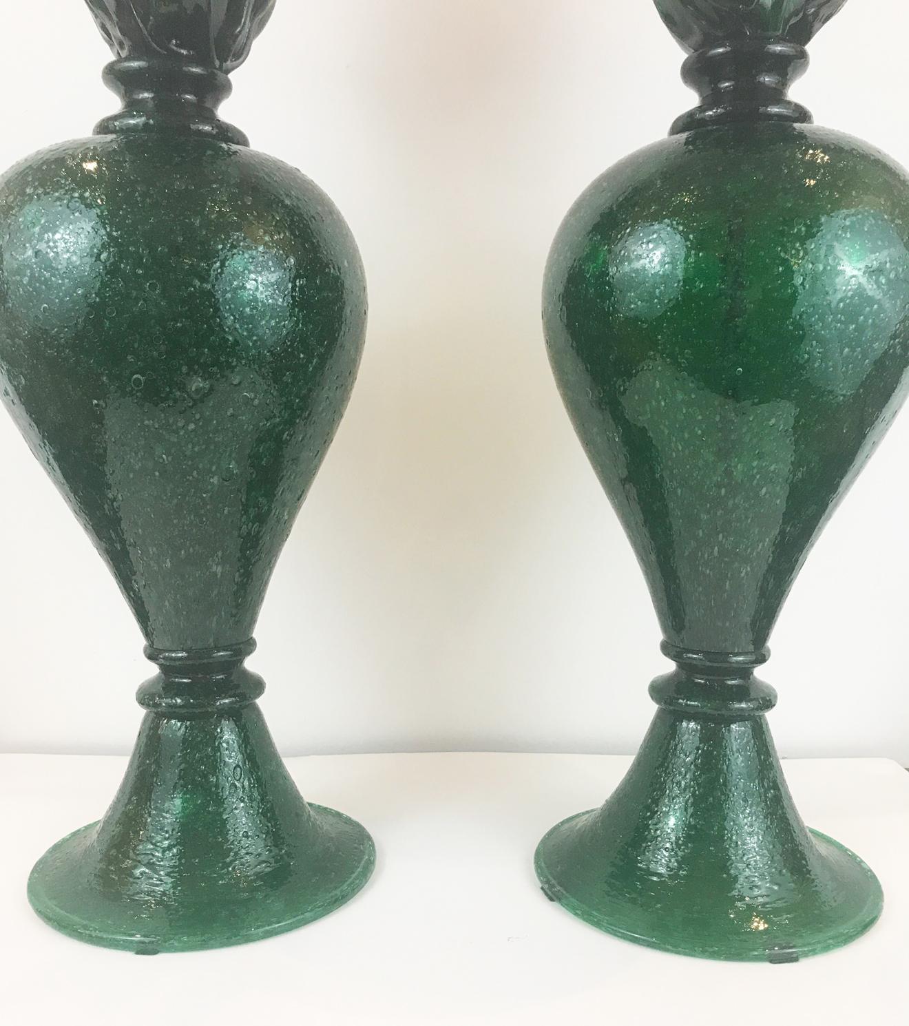 Contemporary Pair of Pulegoso Murano Glass Studio Table Lamps