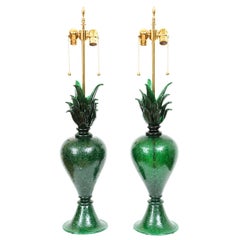 Pair of Pulegoso Murano Glass Studio Table Lamps