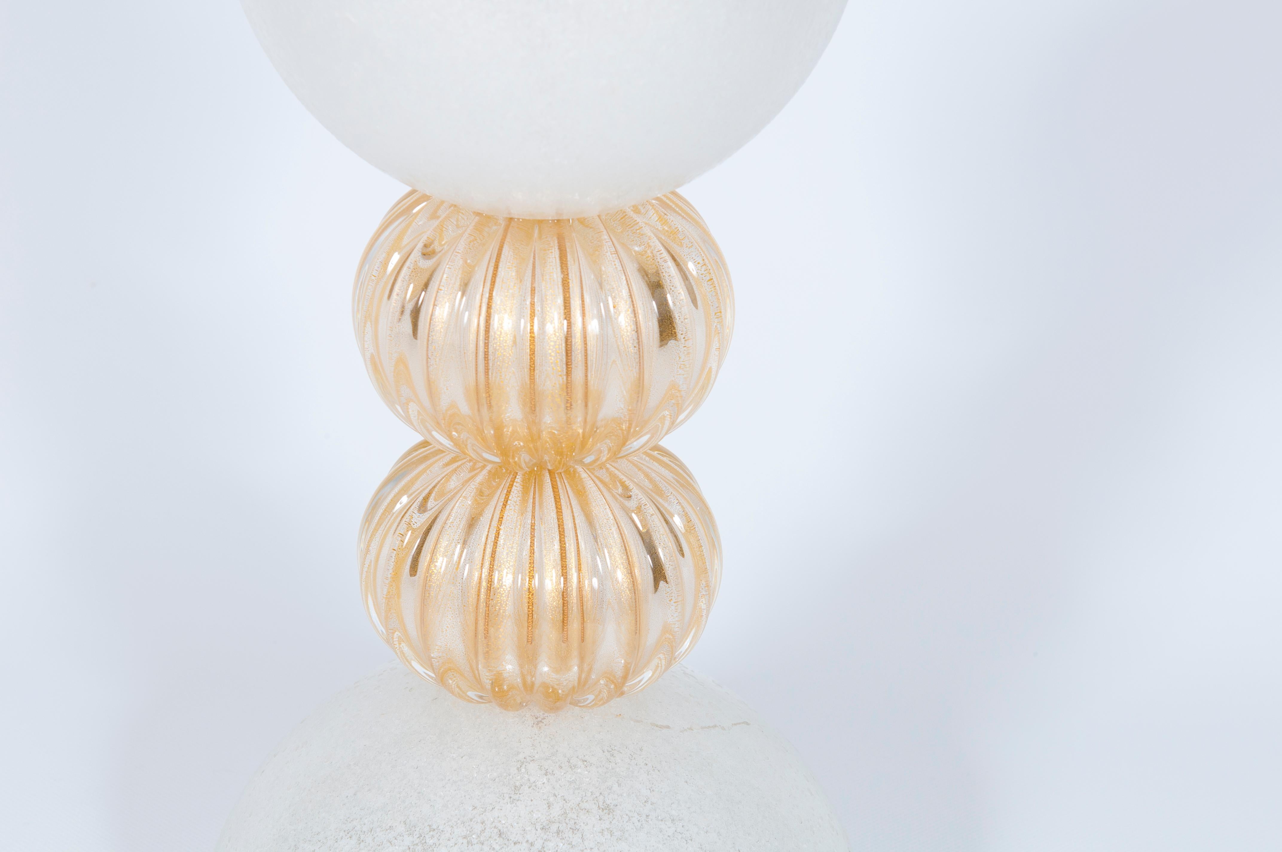 Moderne Paire de lampes de bureau Pulegoso en verre de Murano avec or 24 carats, Italie en vente