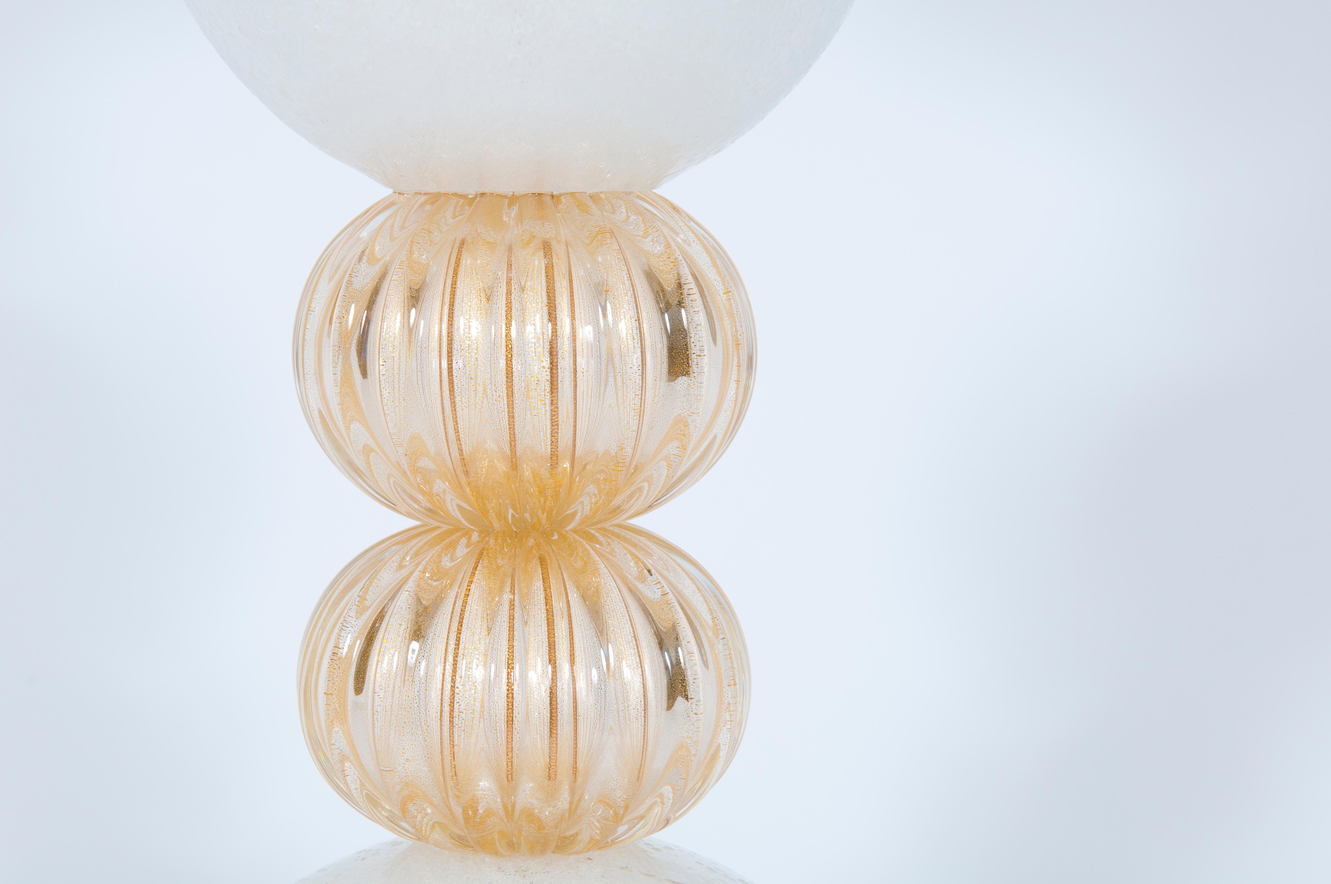 Or Paire de lampes de bureau Pulegoso en verre de Murano avec or 24 carats, Italie en vente