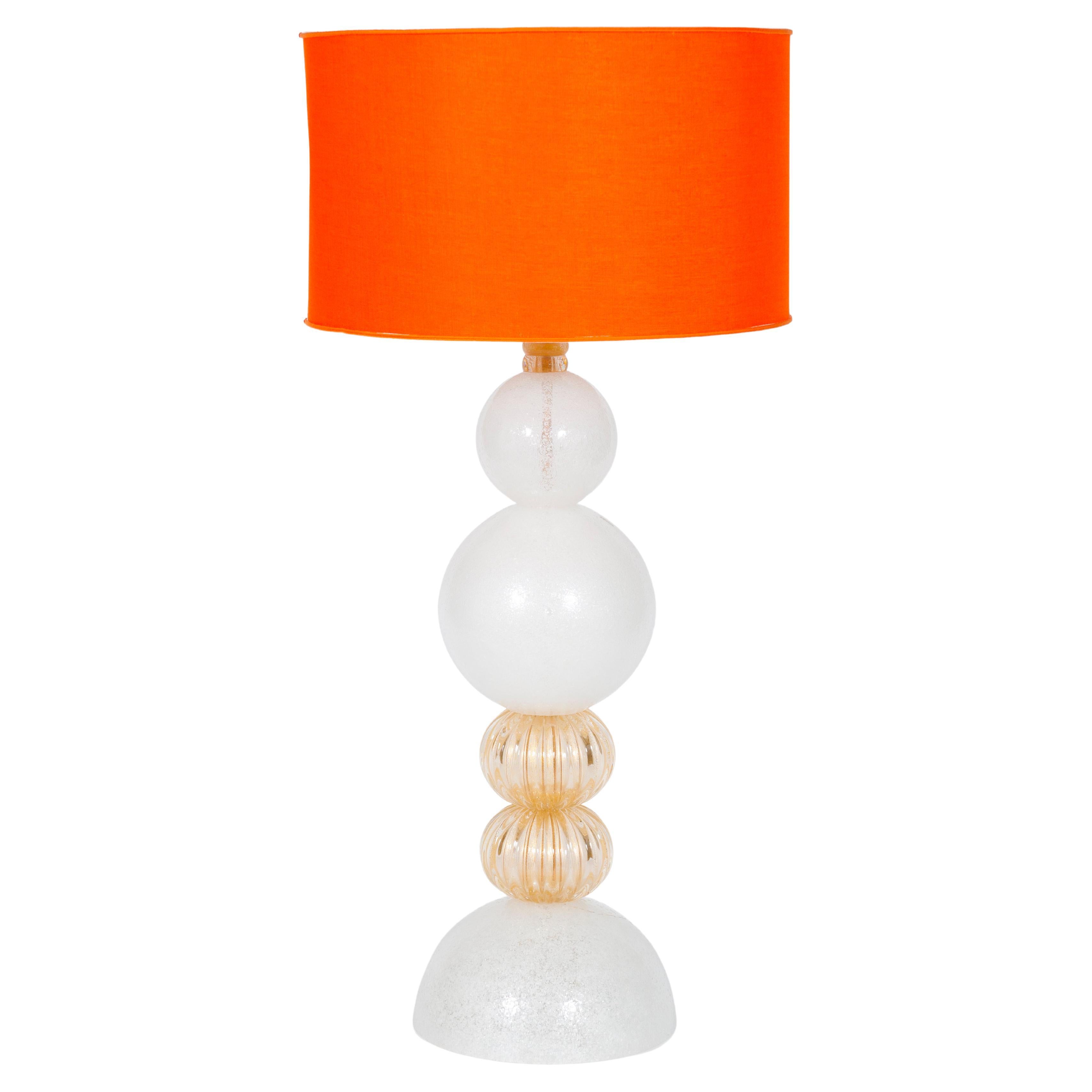 Pair of Pulegoso Murano Glass Table Lamps with 24-Carat Gold, Italy