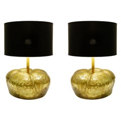 Pair of Pumpkin Table Lamps in Hammered Gilded Metal