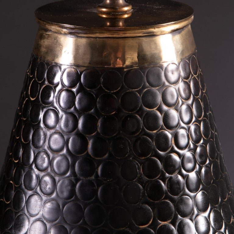 Pair of Punched Metal Lamps with Bronze Rims For Sale at 1stDibs