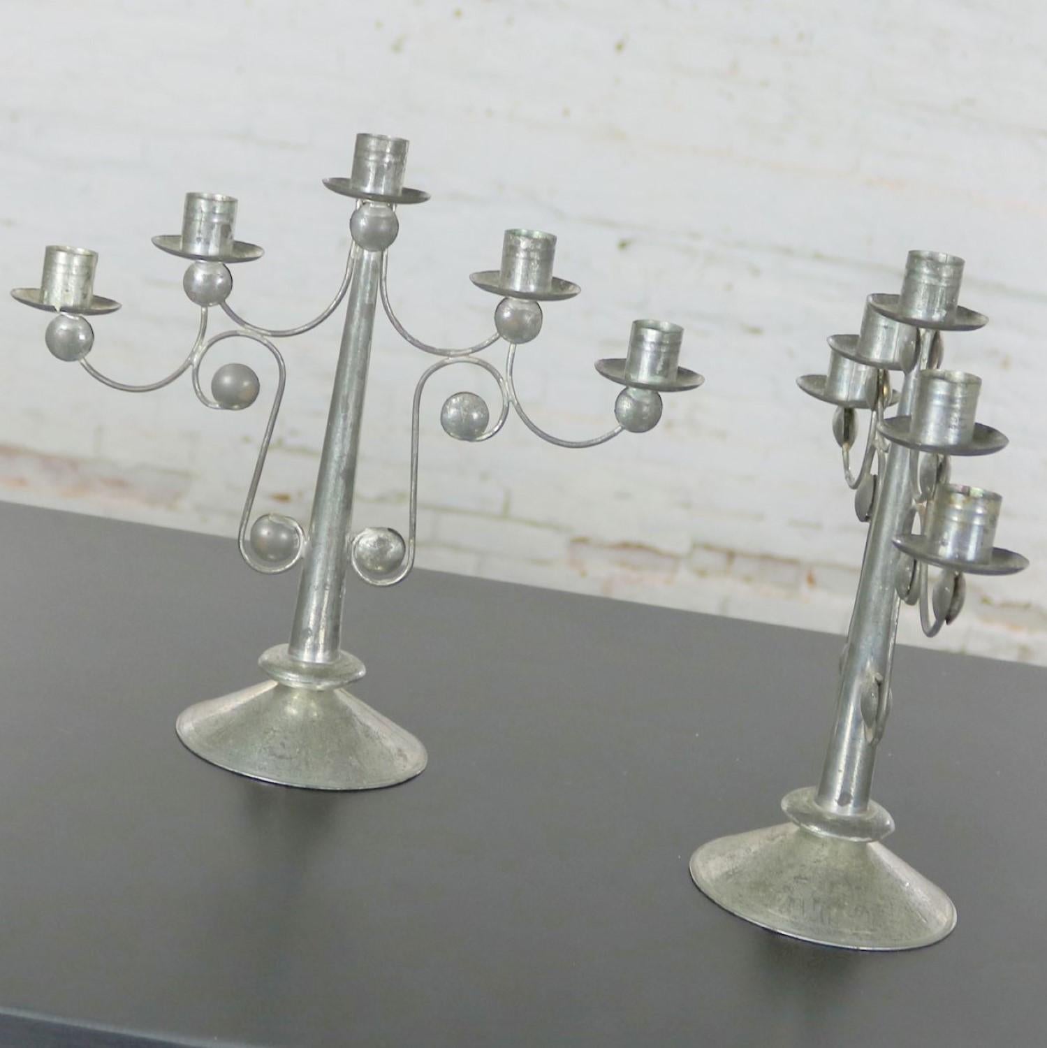 Folk Art Pair of Punched Tin Candelabra from Mexico in the Style of William Spratling