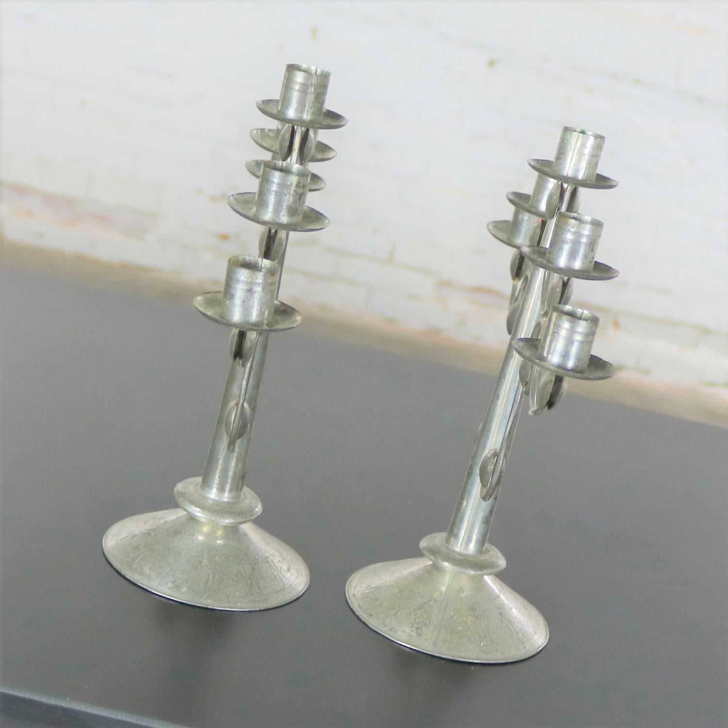 Pair of Punched Tin Candelabra from Mexico in the Style of William Spratling In Good Condition In Topeka, KS