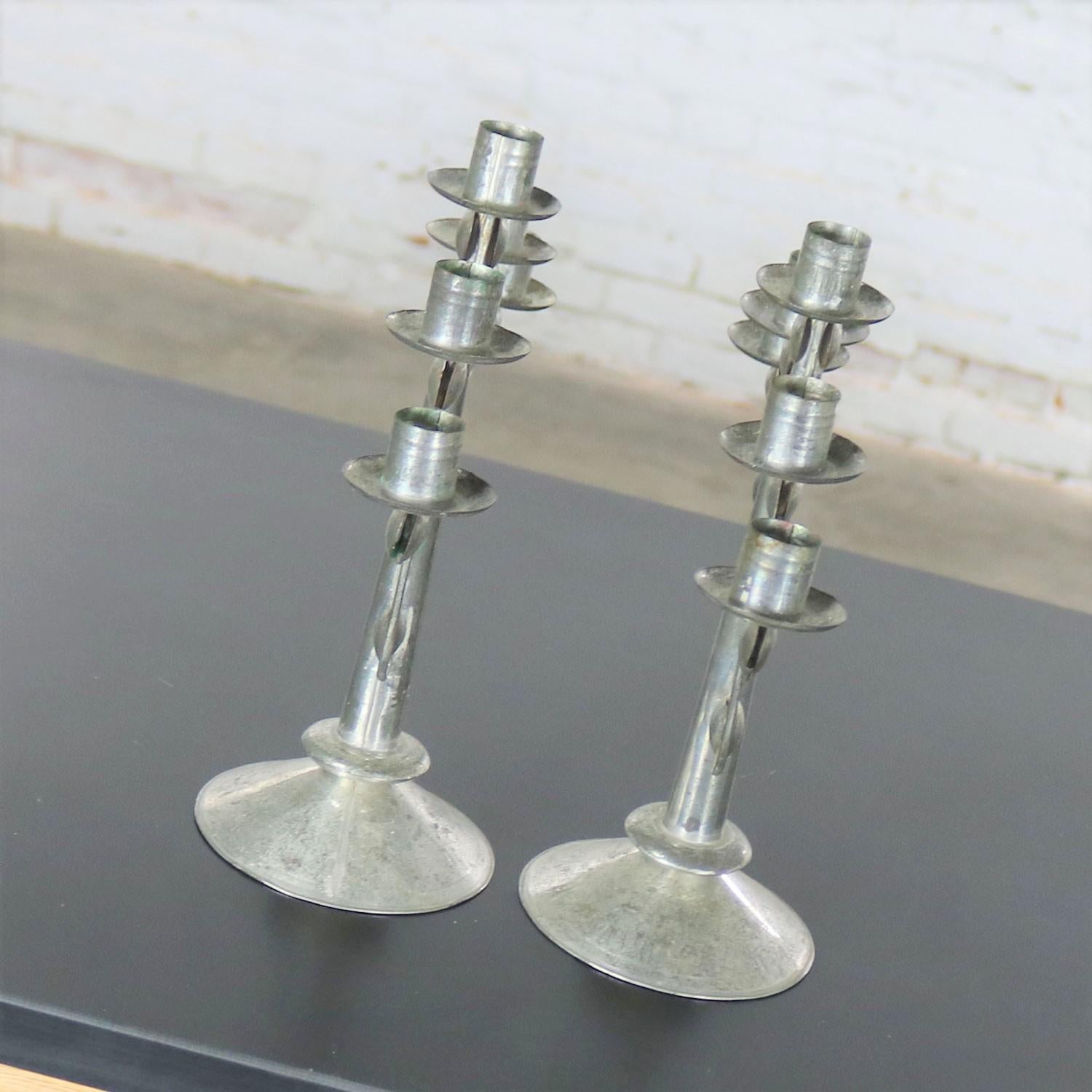 20th Century Pair of Punched Tin Candelabra from Mexico in the Style of William Spratling