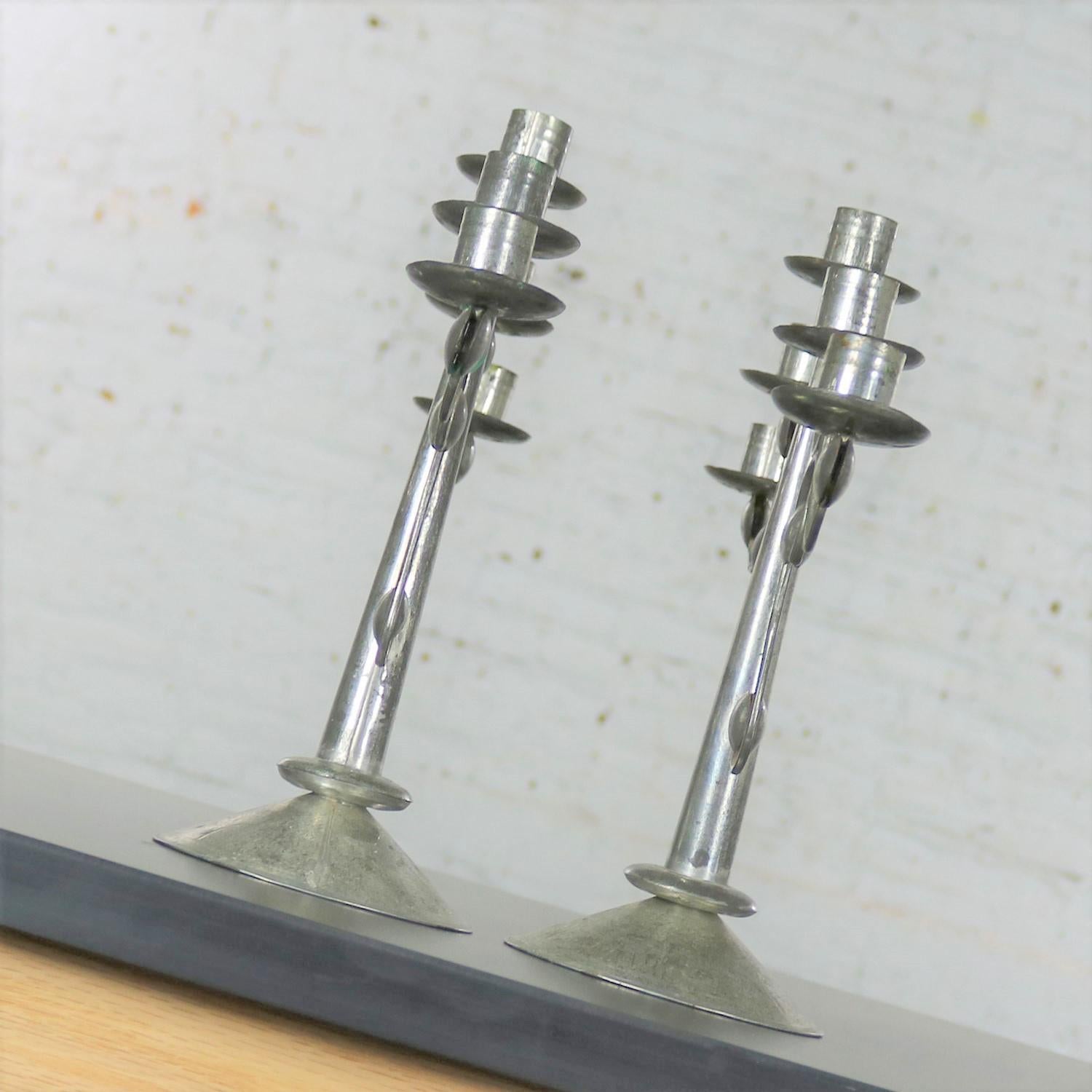 Pair of Punched Tin Candelabra from Mexico in the Style of William Spratling 2