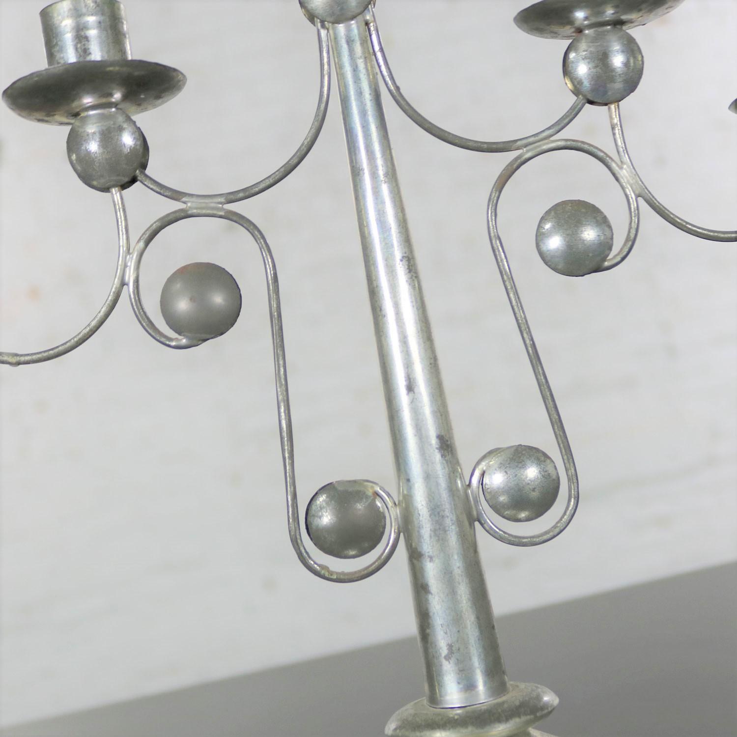 Pair of Punched Tin Candelabra from Mexico in the Style of William Spratling 10