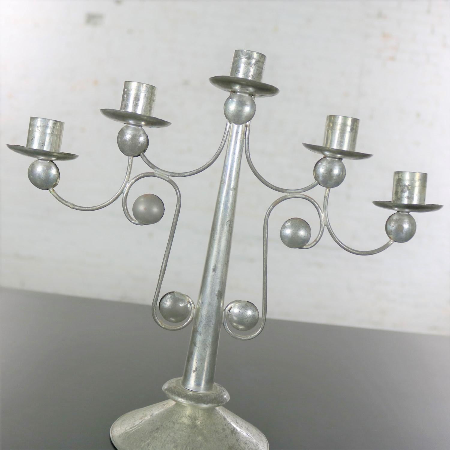 Pair of Punched Tin Candelabra from Mexico in the Style of William Spratling 1