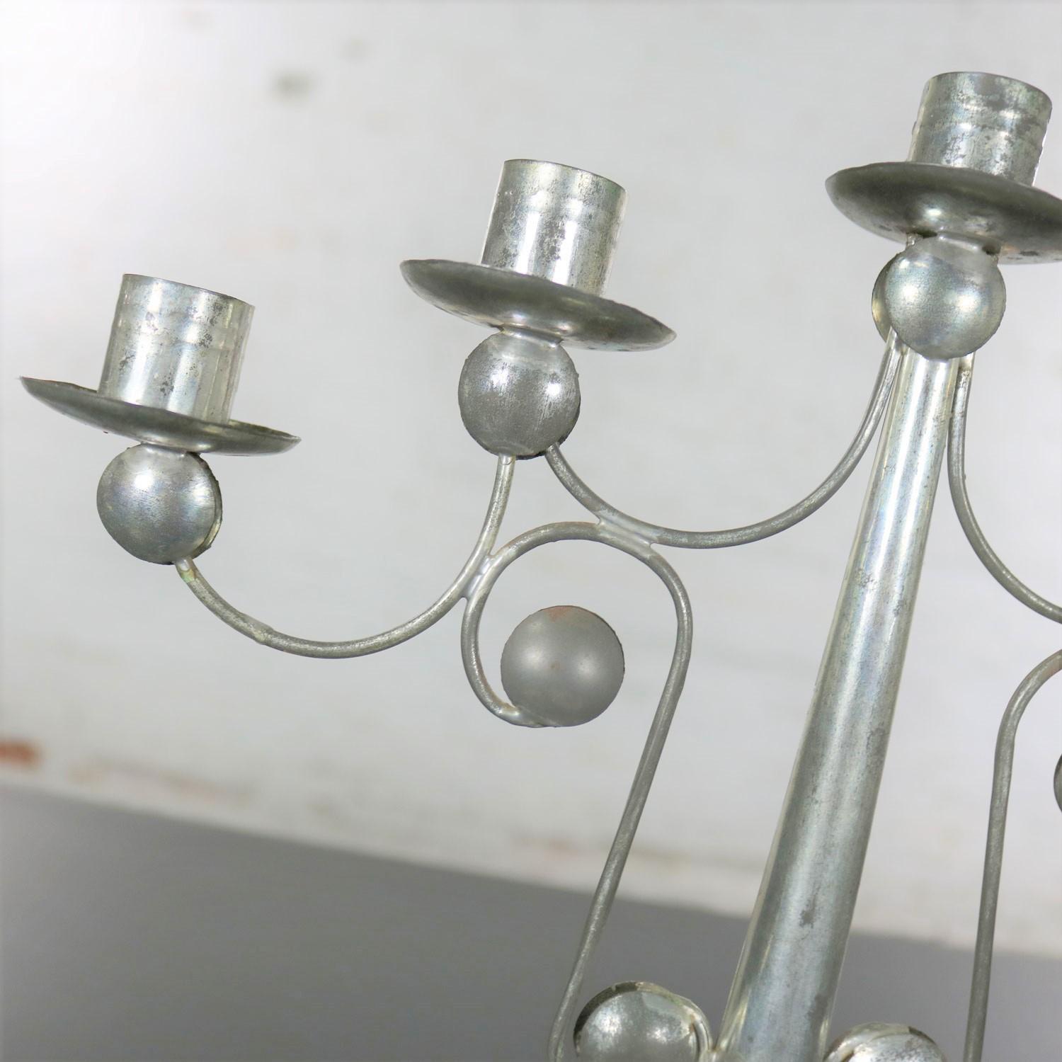 Pair of Punched Tin Candelabra from Mexico in the Style of William Spratling 4