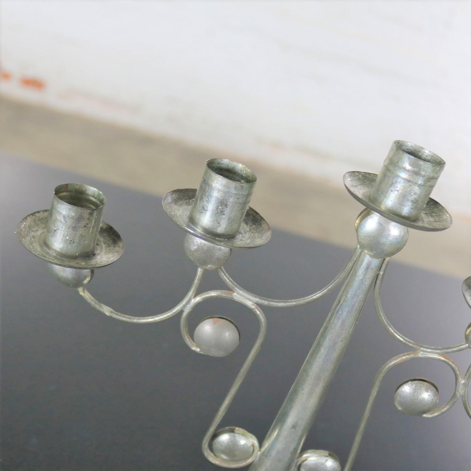 Pair of Punched Tin Candelabra from Mexico in the Style of William Spratling 5