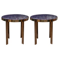 Pair of Purple Amethyst and Brass Tables by Studio Maison Nurita