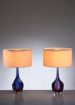 Pair of Purple and Blue Arte Nuova Murano Glass Table Lamps