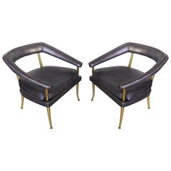 Pair of Purple and Brass Armchairs by William Billy Haines