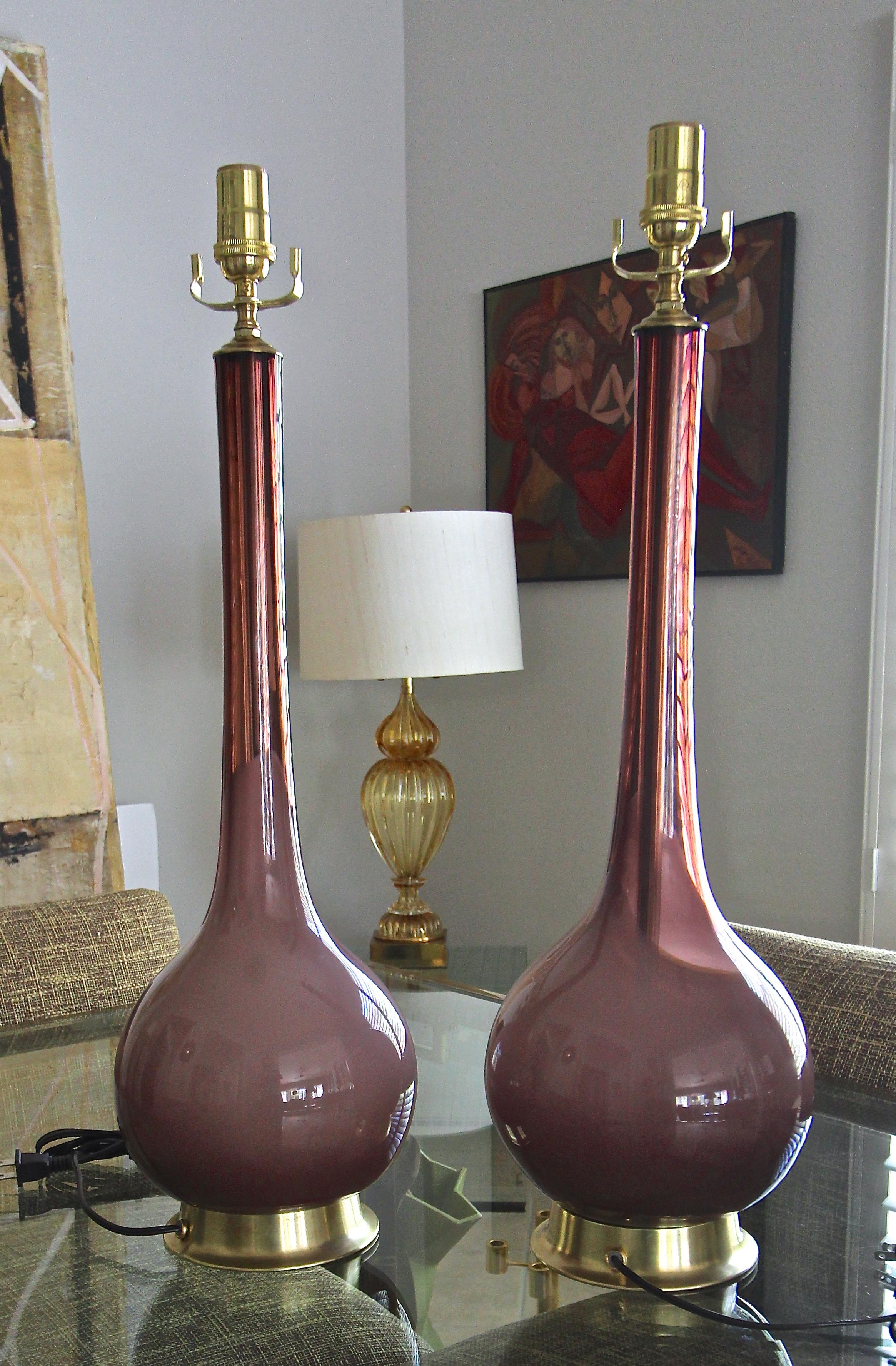 Pair of Purple Cased Murano Glass Lamps 6