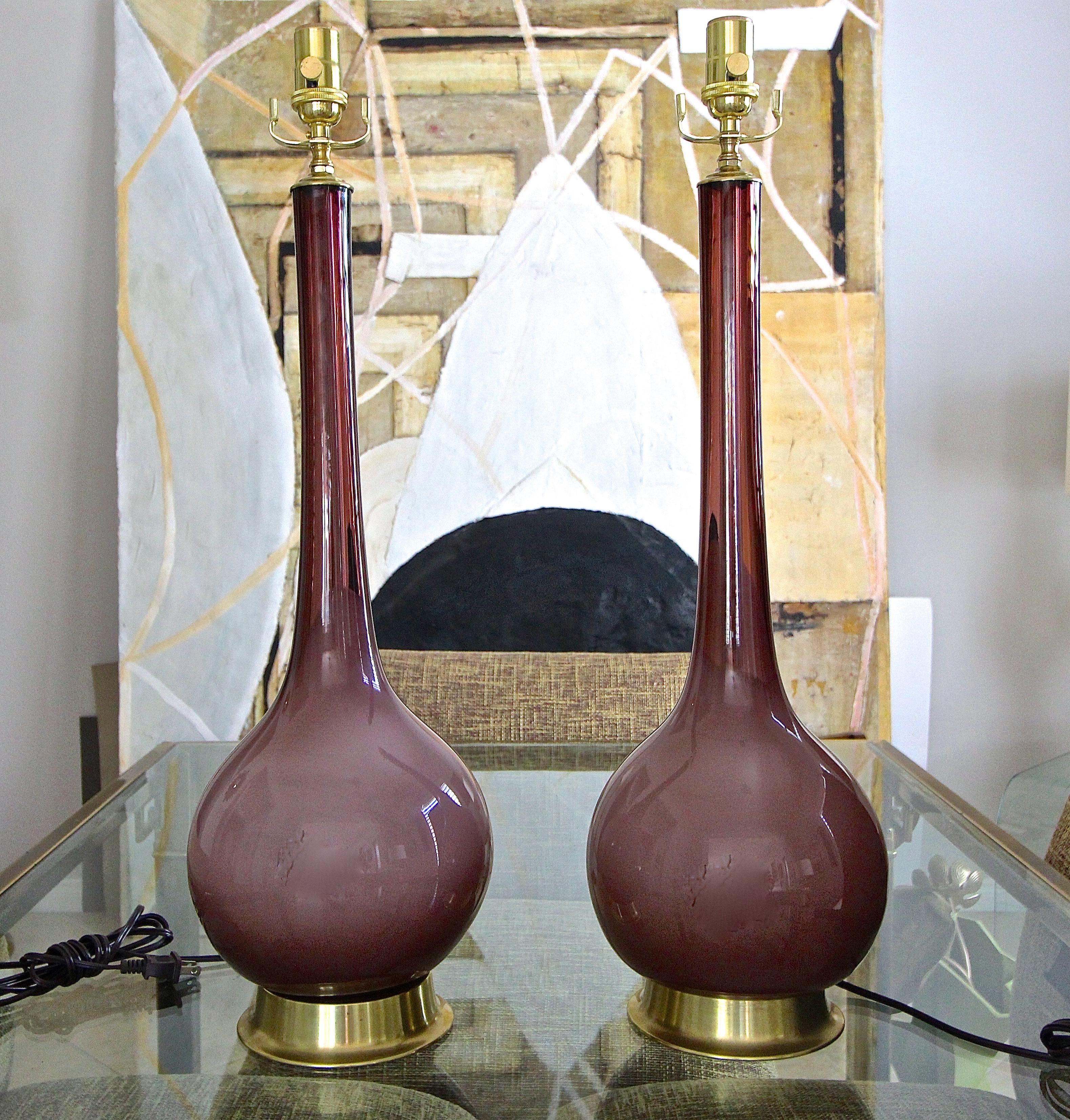 Italian Pair of Purple Cased Murano Glass Lamps