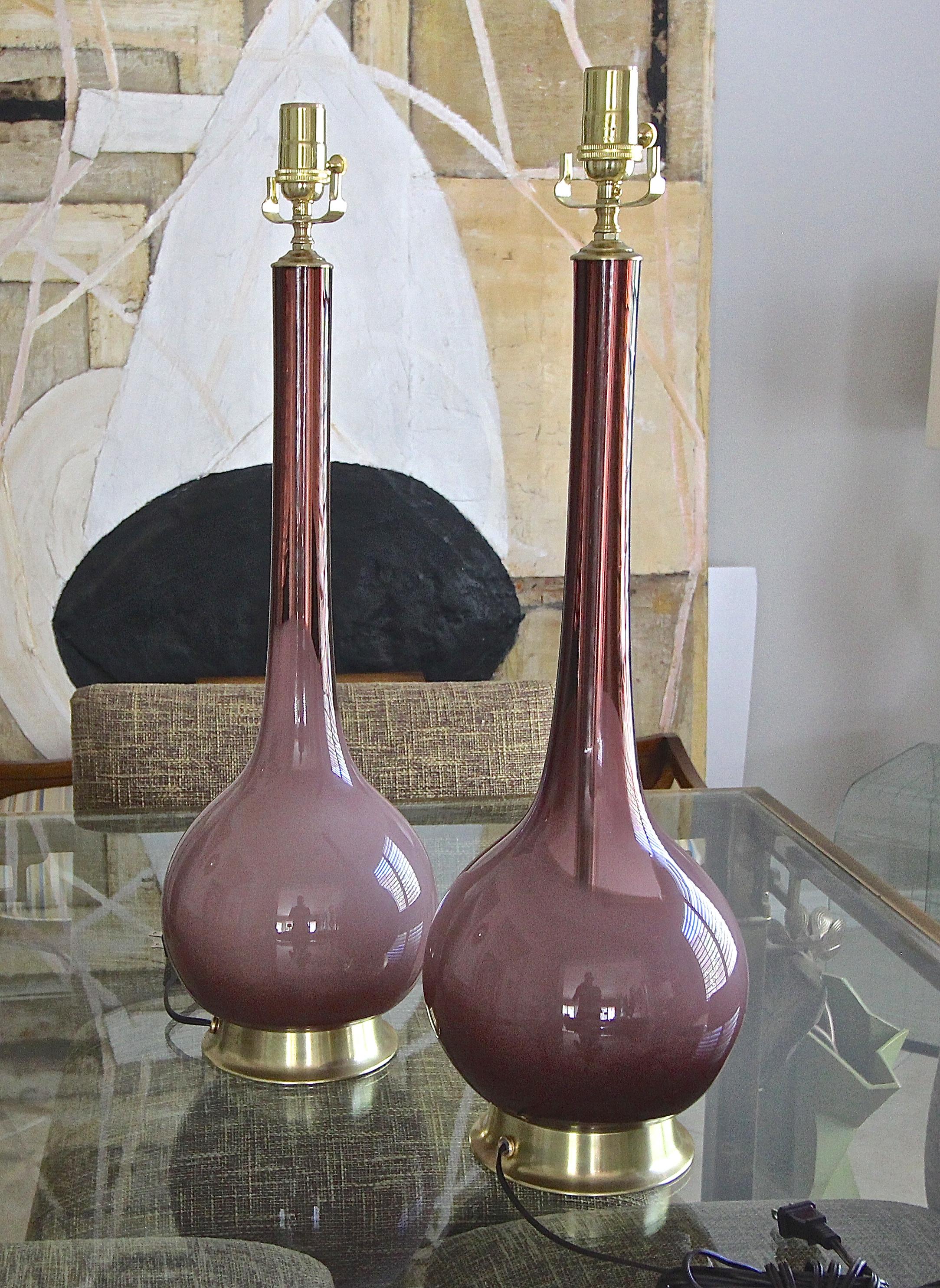 Pair of Purple Cased Murano Glass Lamps In Good Condition In Palm Springs, CA