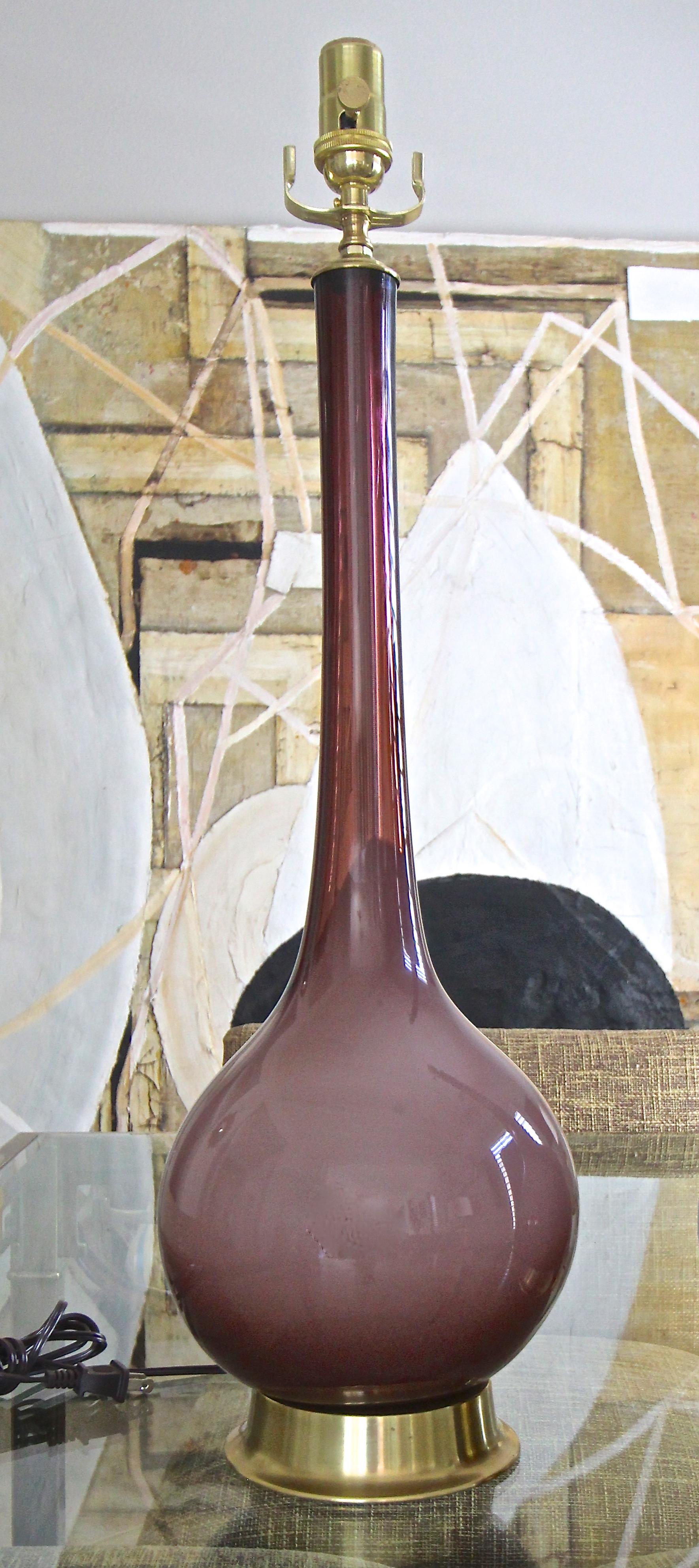 Mid-20th Century Pair of Purple Cased Murano Glass Lamps