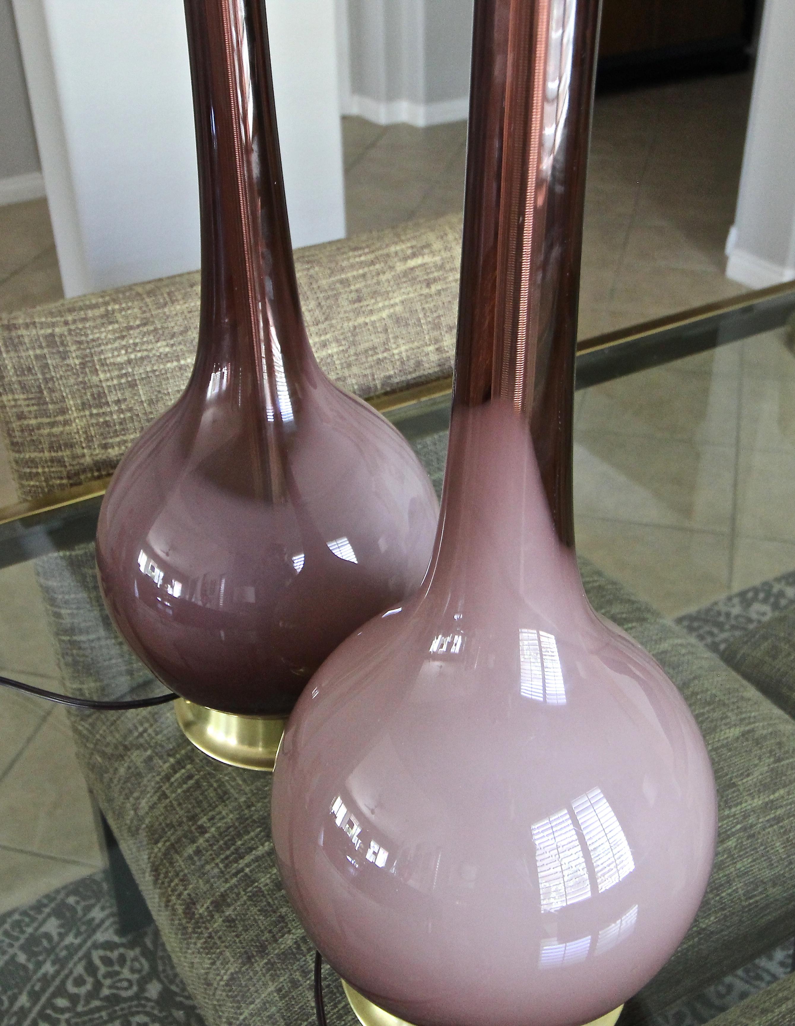 Pair of Purple Cased Murano Glass Lamps 1