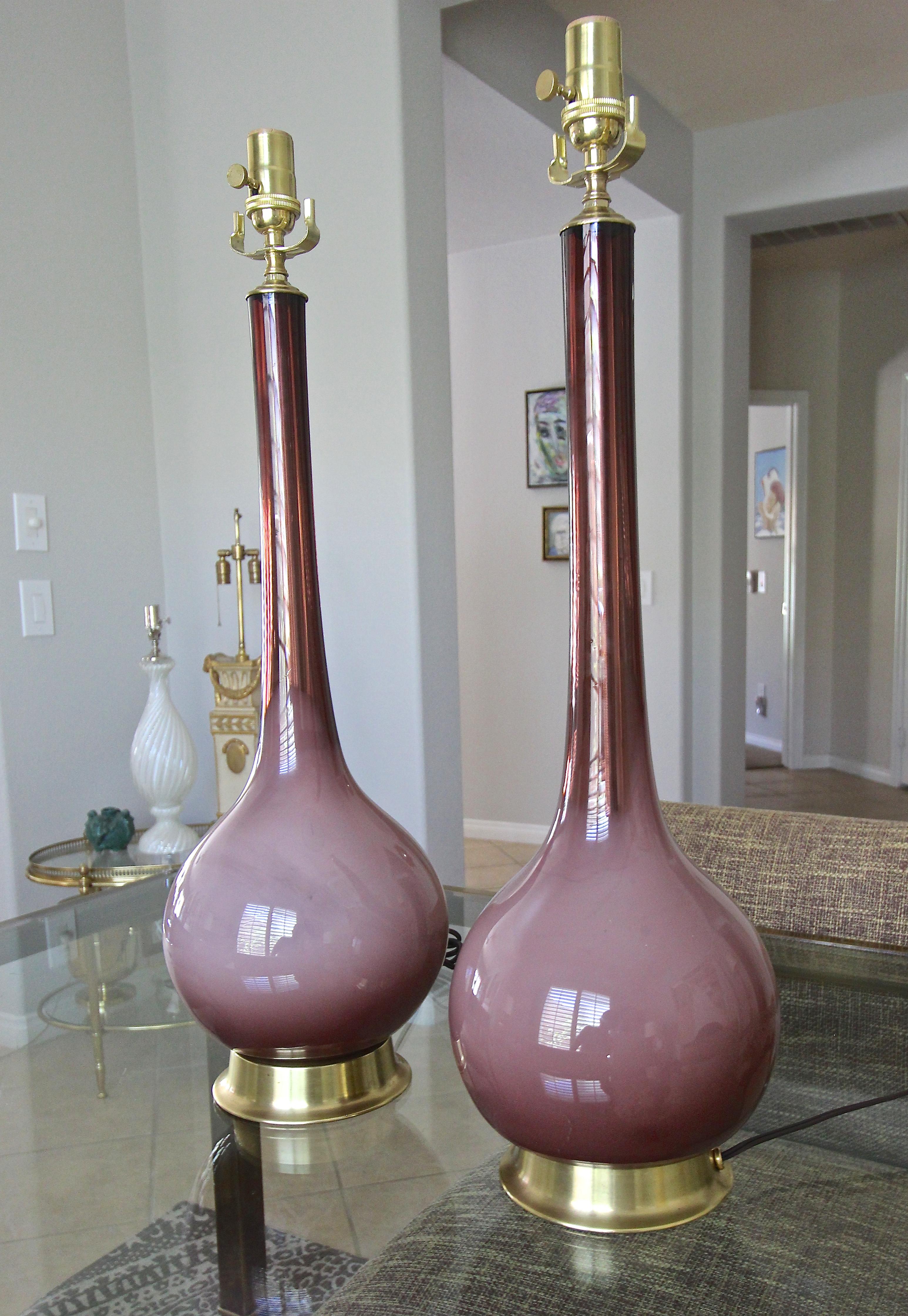 Pair of Purple Cased Murano Glass Lamps 2