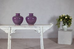 Pair of Purple Ceramic Vases with Glossy Finish and Rounded Bellies