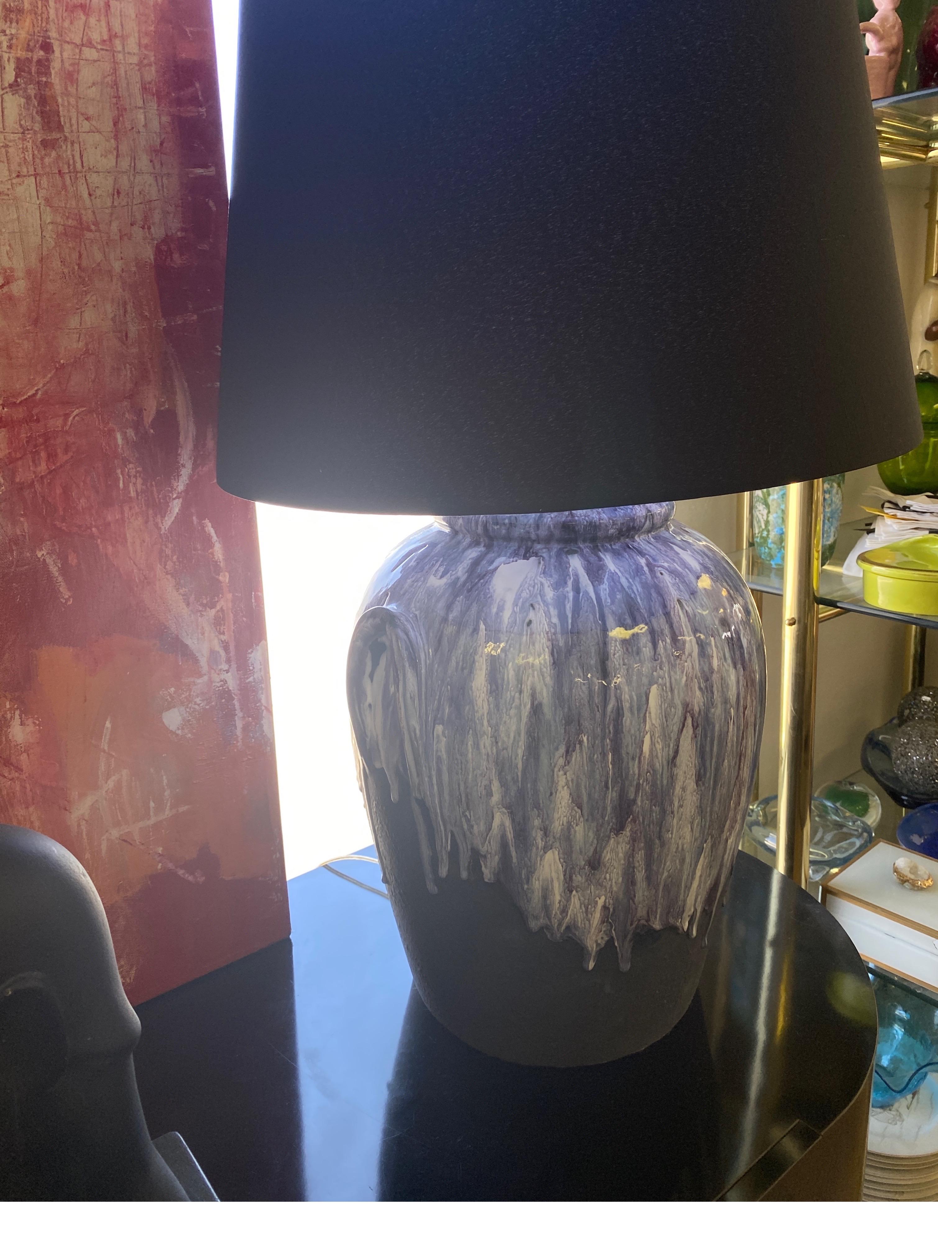 Pair of Purple Drip Modern Ceramic Lamps New Shades For Sale 4