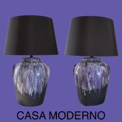 Pair of Purple Drip Modern Ceramic Lamps New Shades