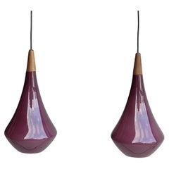 Pair of Purple Glass 'Drop' Pendant lamps by Holmegaard Kastrup, Denmark 1960's