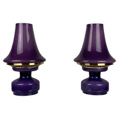 Pair of Purple Glass Mushroom Table Lights B-124 by Hans Agne Jakobsson Markaryd