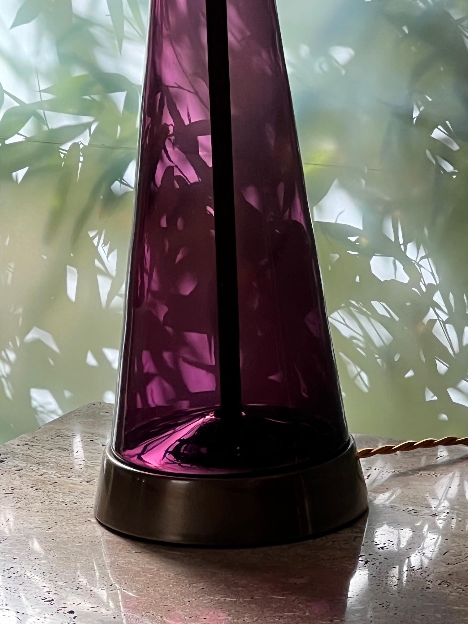 Pair of Purple Glass Table Lamps by Marbro For Sale 5