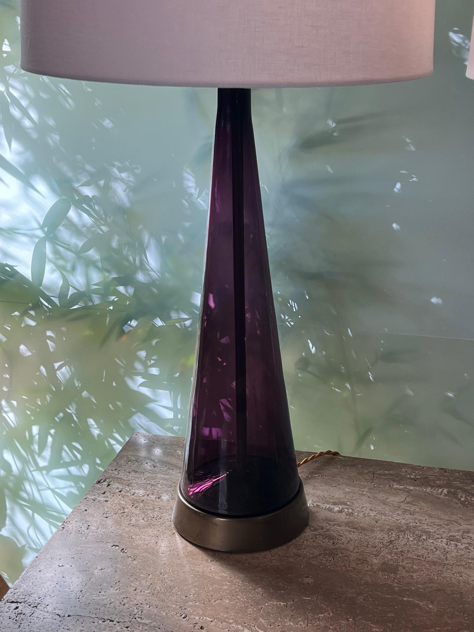 Mid-20th Century Pair of Purple Glass Table Lamps by Marbro For Sale