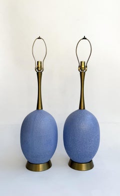 Pair of Purple Glazed Ceramic and Brass Table Lamps