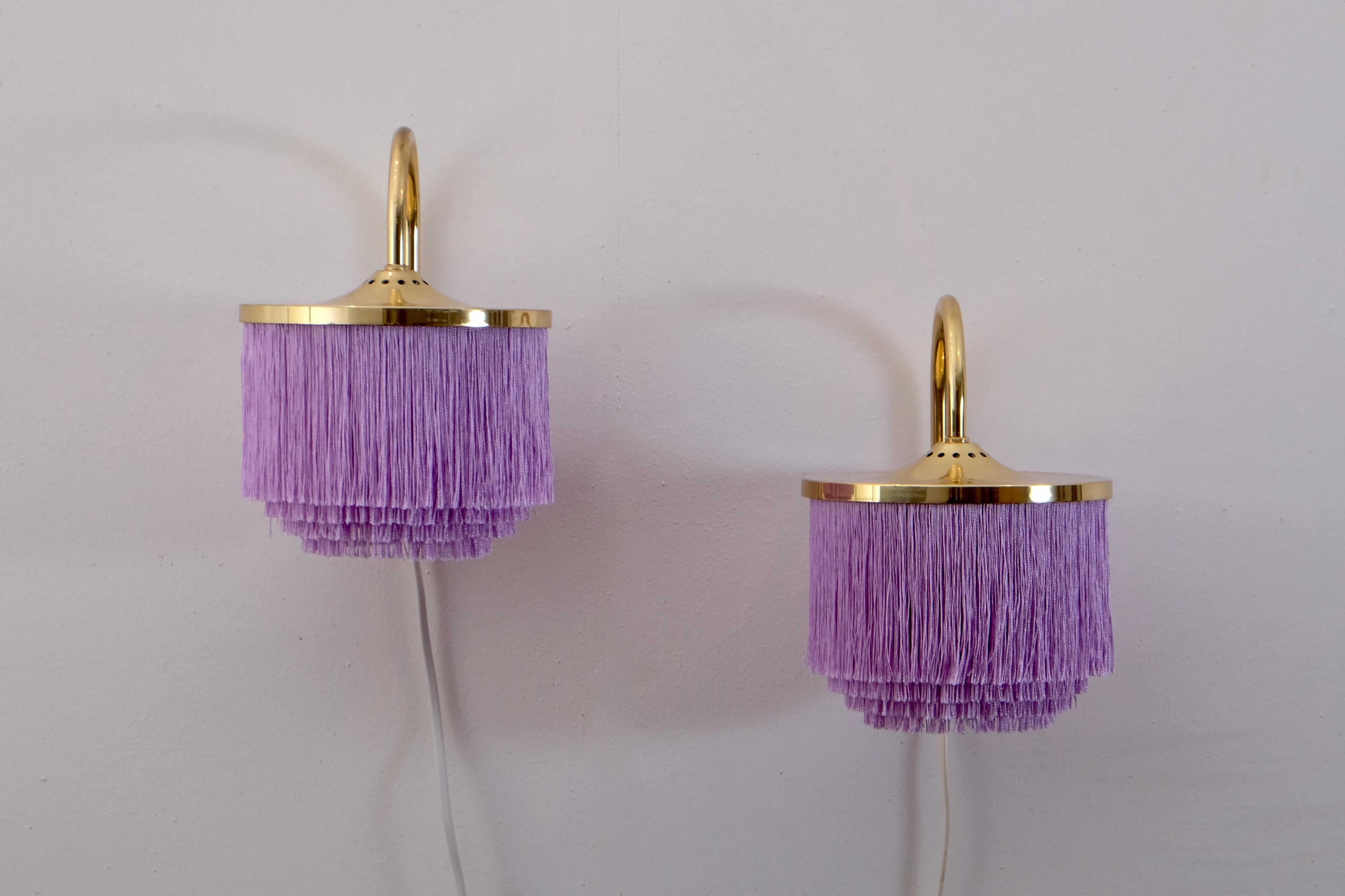 Brass Pair of Purple Hans-Agne Jakobsson V271 Wall Lights, 1960s For Sale