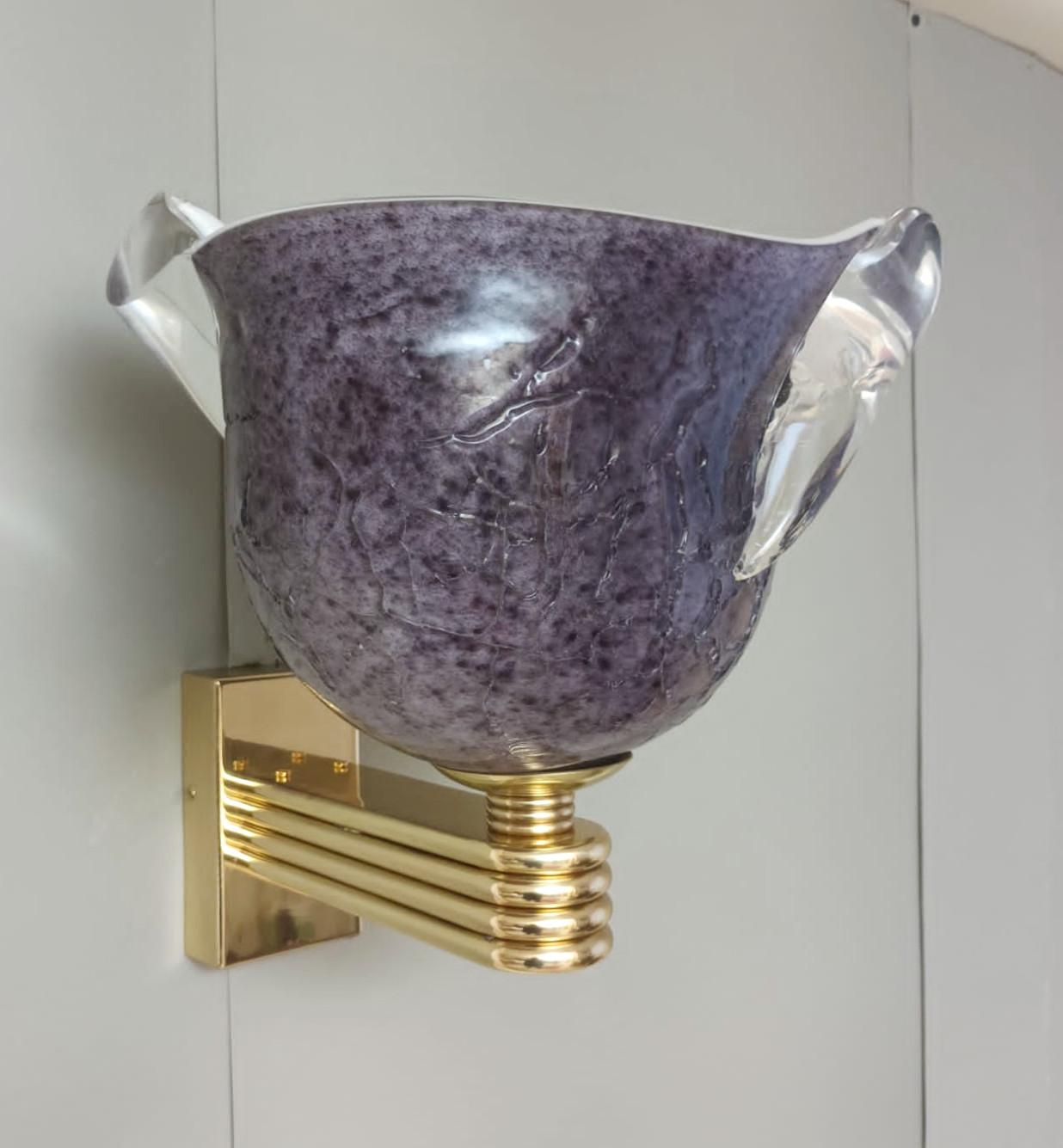 Italian wall sconces with hand blown purple Murano glass 