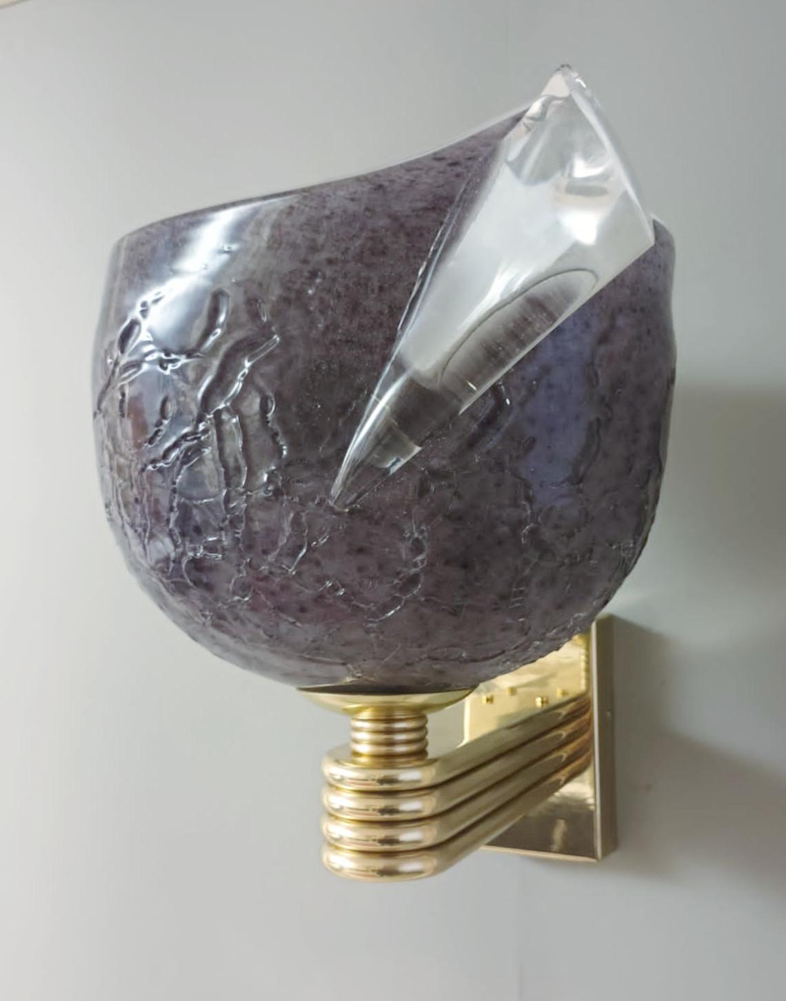 Brass Pair of Purple Helmet Sconces, 3 Pairs Available For Sale