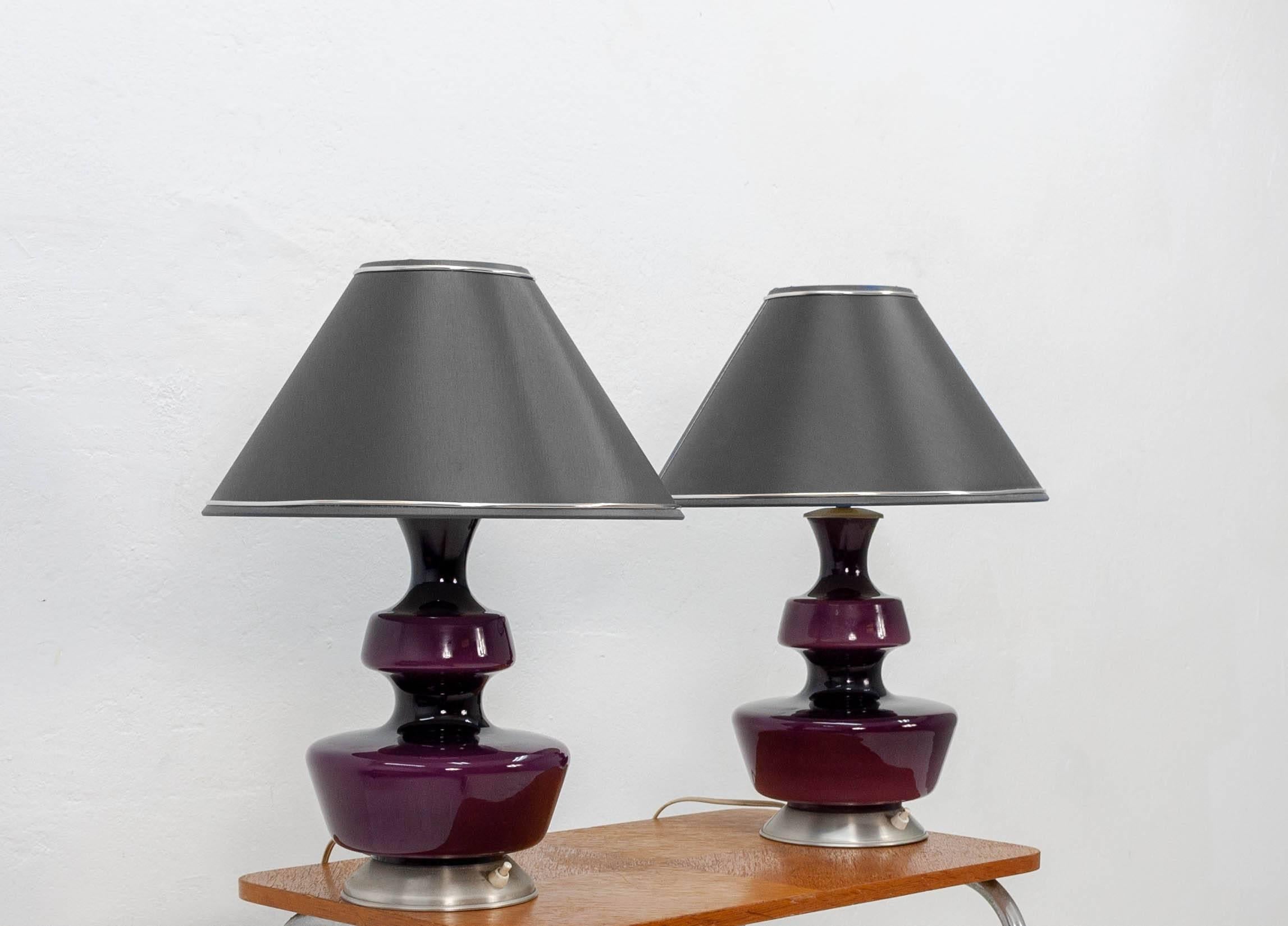 Danish Pair of Purple Holmegaard Table Lamps, 1960s