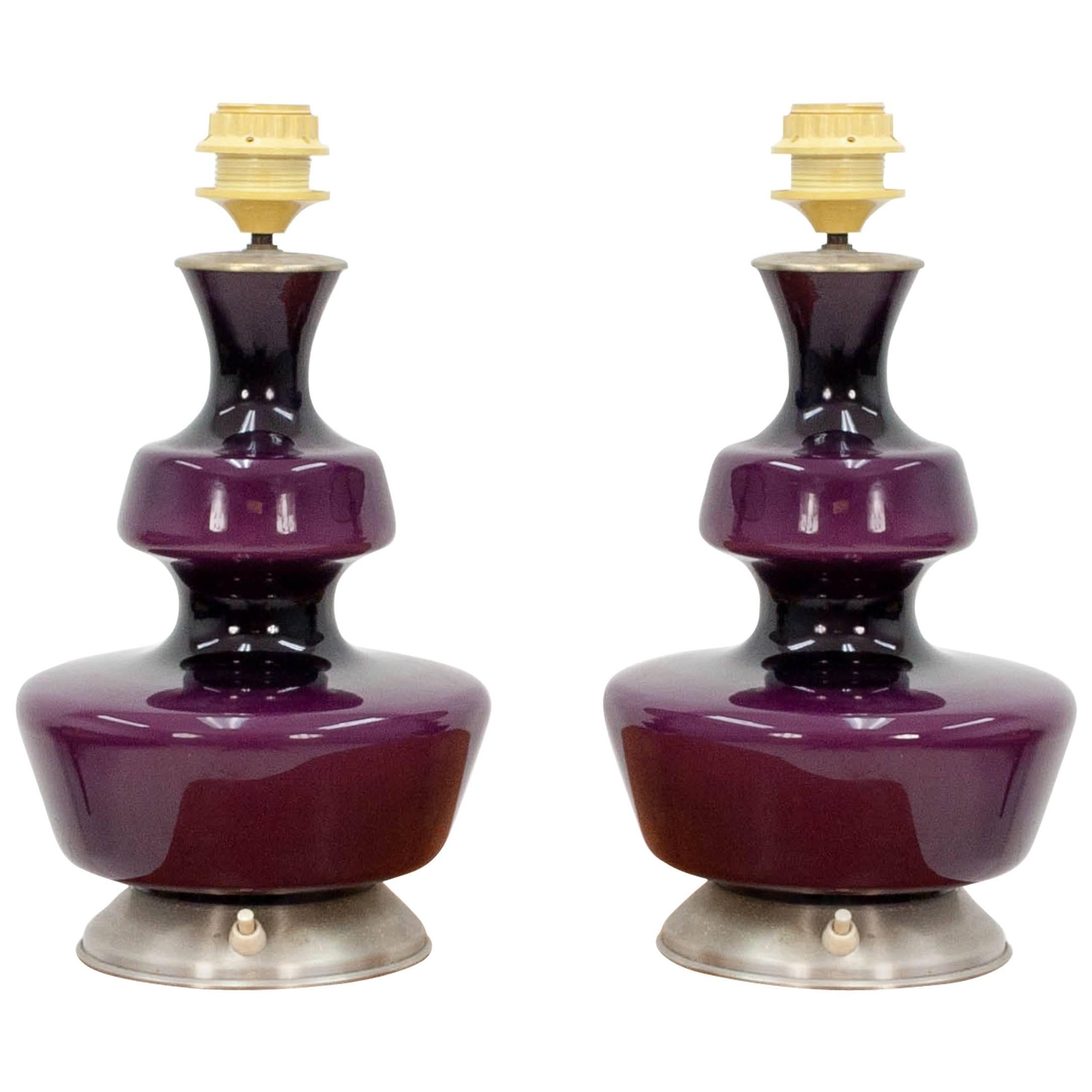 Pair of Purple Holmegaard Table Lamps, 1960s