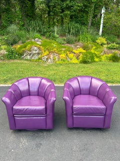 Pair of Purple Leather Swivel Chairs, Post Modern Design, 1980s