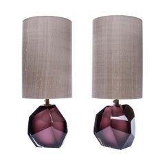 Pair of Murano diamond cut purple glass Table Lamps by Alberto Dona Italian 2010