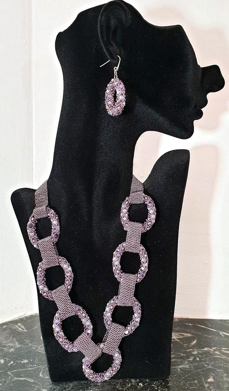 Artist Pair of Purple Murano Glass Beads Earrings  For Sale