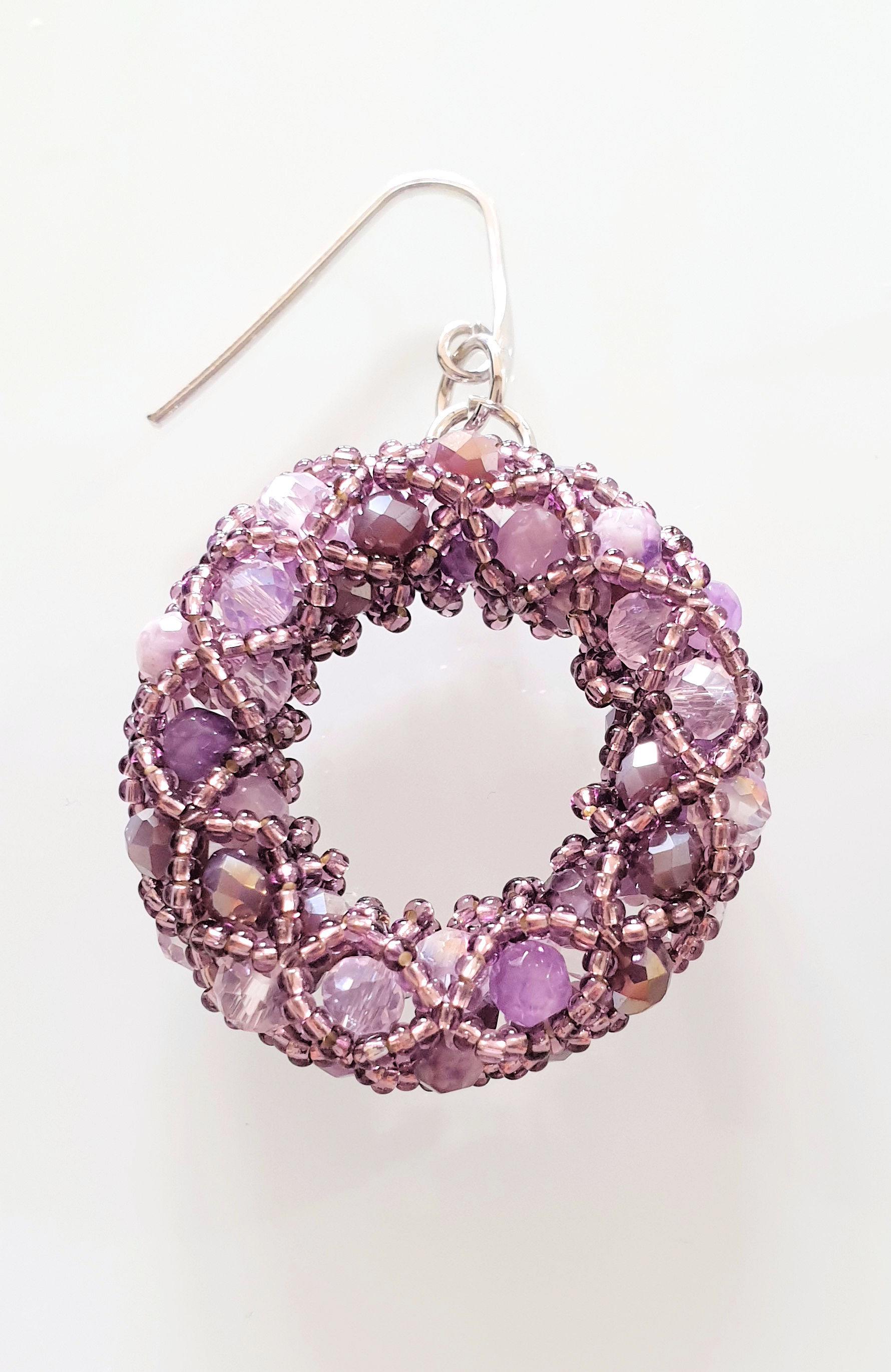 Pair of Purple Murano Glass Beads Earrings  For Sale 1
