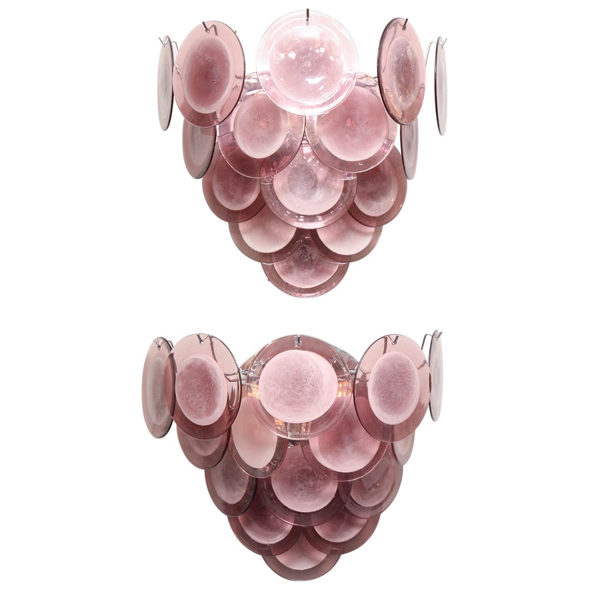 Pair of Custom Amethyst Murano Glass Disc Sconces