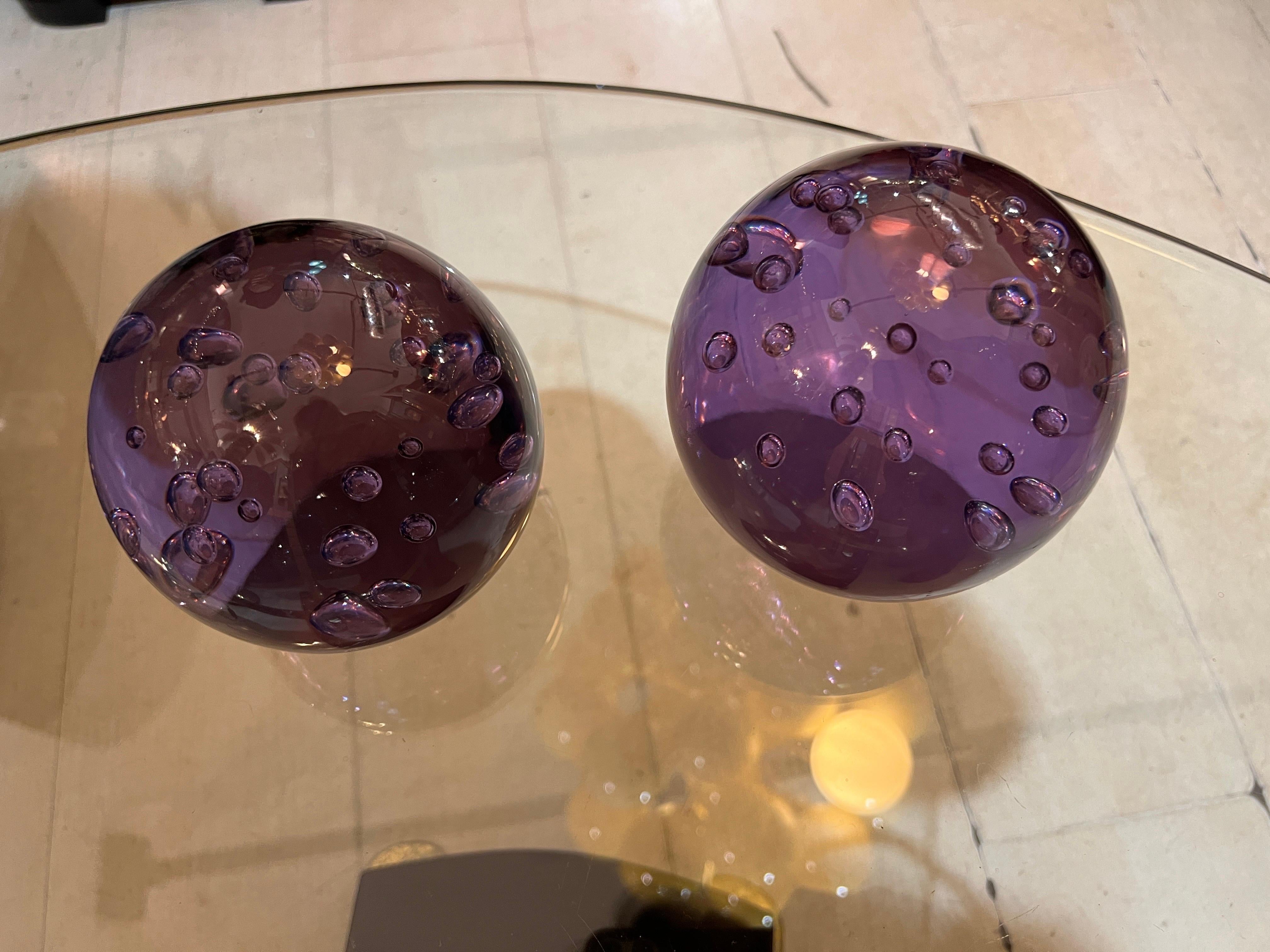 Mid-20th Century Pair of Purple Murano Glass Paperweights with Air Bubble Included 1960 For Sale