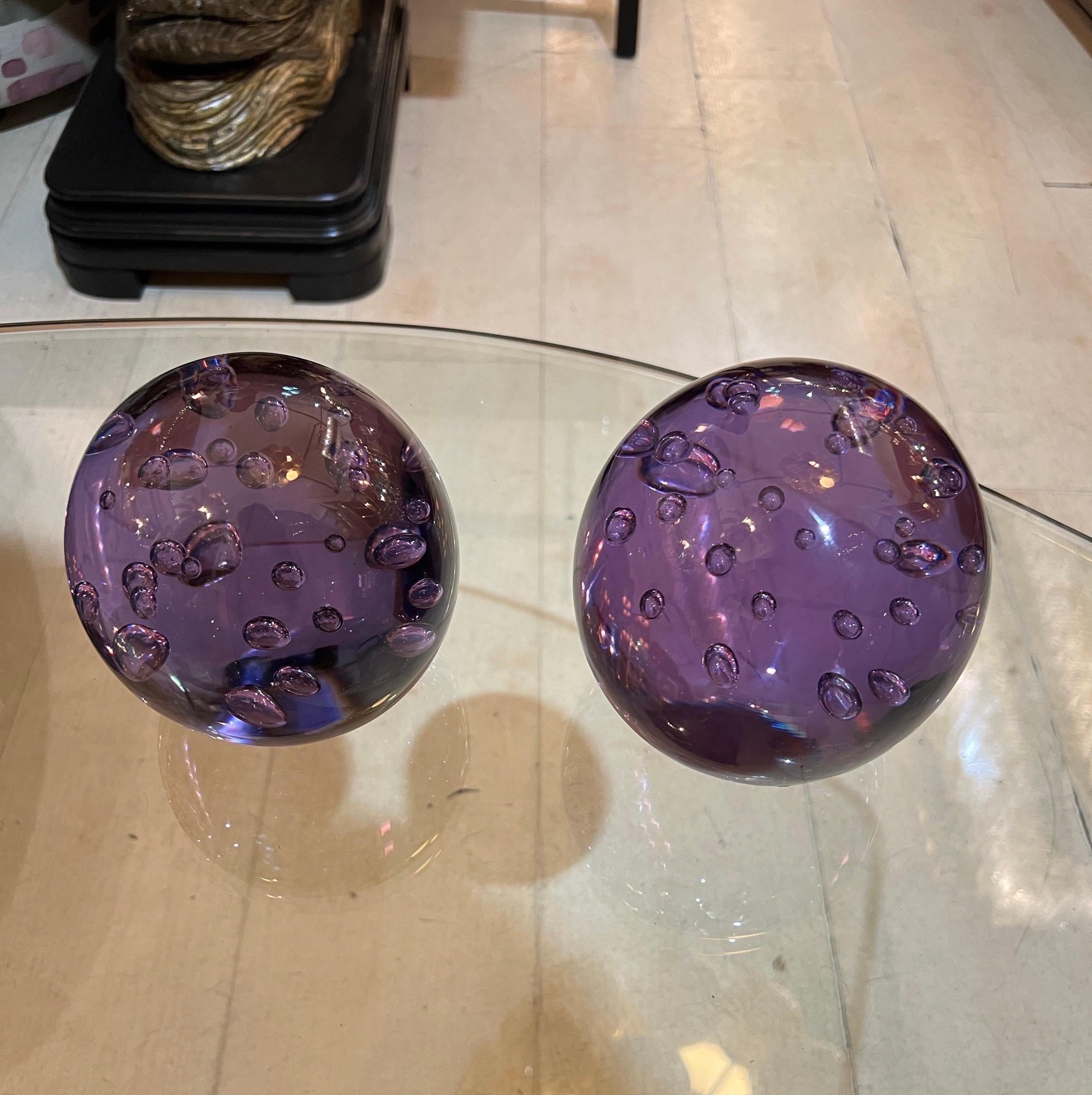 Pair of Purple Murano Glass Paperweights with Air Bubble Included 1960 For Sale 1