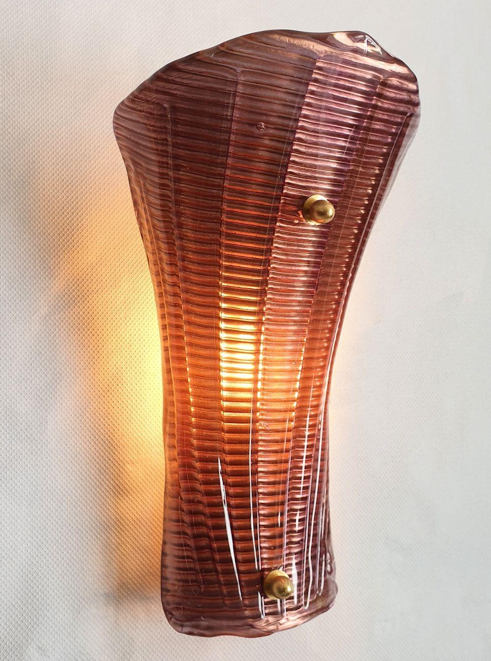 Late 20th Century Mid Century Modern Purple Murano Glass Sconces - a pair