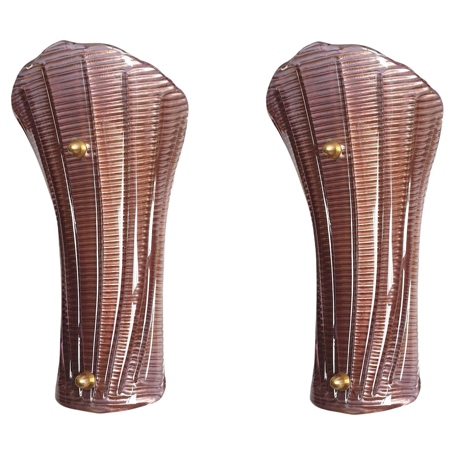 Mid Century Modern Purple Murano Glass Sconces - a pair
